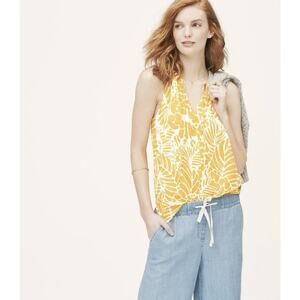 LOFT Ann Taylor Yellow White Tropical Floral 100% Cotton Tie Halter Top Size M65